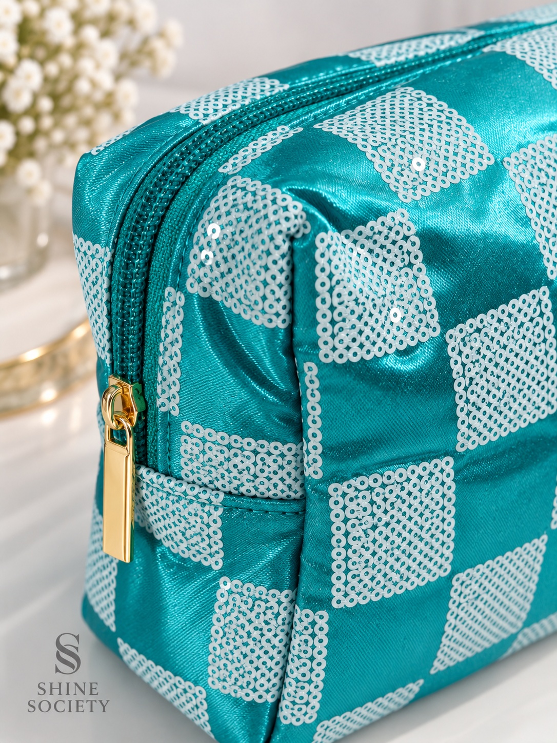 Teal Sequin Makeup Bag - Image 4