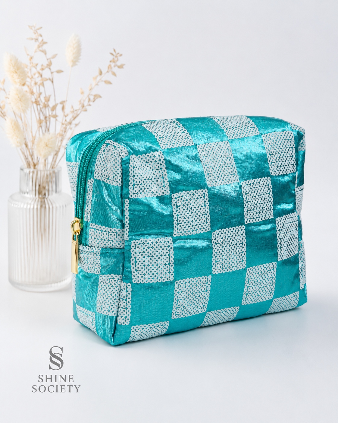 Teal Sequin Makeup Bag - Image 1